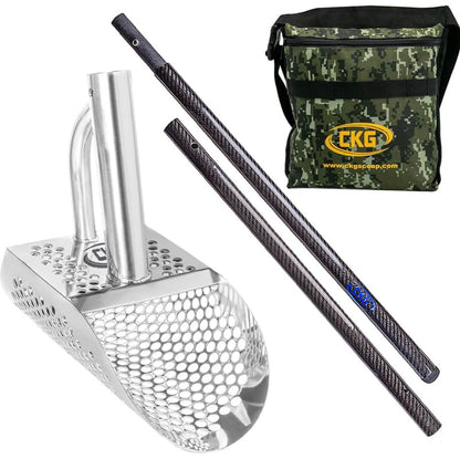 Sand Scoops for Beach Metal Detecting Stainless Steel Beach Metal Detecting Shovel Underwater Treasure Hunting, Metal Detector Accessories(Bag + Scoop + Carbon Fiber Handle), (Diving + Handle) - size: Diving + Handle