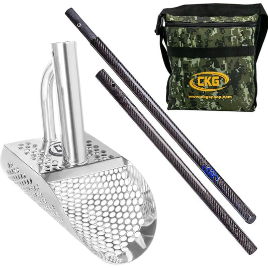 Sand Scoops for Beach Metal Detecting Stainless Steel Beach Metal Detecting Shovel Underwater Treasure Hunting, Metal Detector Accessories(Bag + Scoop + Carbon Fiber Handle), (Diving + Handle) - size: Diving + Handle