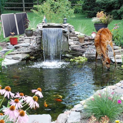 70W Solar Water Pump with Pond Waterfall Kit, 304 Stainless Steel Pond Waterfall Spillway, Pond Spillway with 9.8FT Corrugated Tubing for Garden Water Features-P5703 - size: Solar Powered 70W