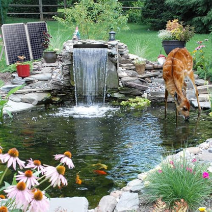 70W Solar Water Pump with Pond Waterfall Kit, 304 Stainless Steel Pond Waterfall Spillway, Pond Spillway with 9.8FT Corrugated Tubing for Garden Water Features-P5703 - size: Solar Powered 70W