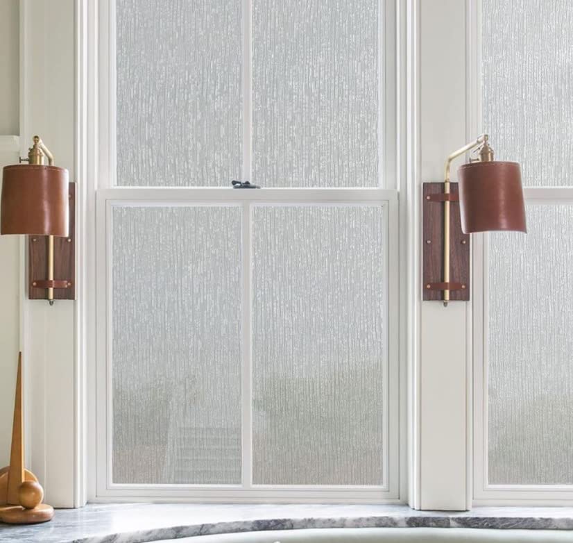 Danodoi 17.7'' x 157'' Window Privacy Film Brushed Pattern Frosted Glass Window Film Opaque Window Stickers Self Static Cling Decorative Window Cling Bathroom Door Covering Heat Blocker