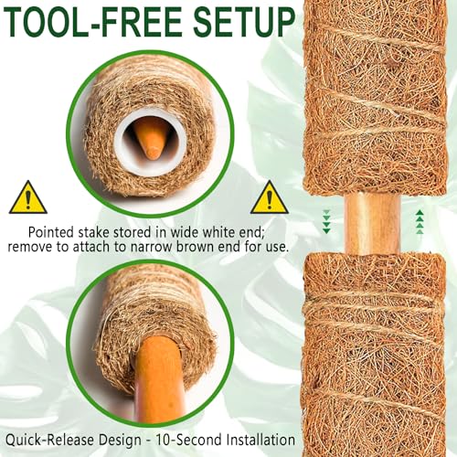 2 Pack 22 Inch Stackable Moss Pole - Thick & Sturdy Natural Coir Totem Plant Support & Garden Stakes for Monstera & Pothos, Indoor Climbing Vining Houseplants, 38" H Max - color: 2*22 inch