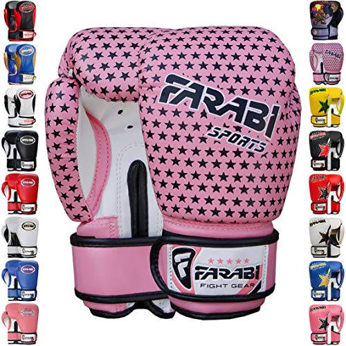 Farabi Boxing Gloves Kids Junior Muay Thai Kick Boxing Training MMA Punching Bag - color: Pink-Star, size: 4OZ