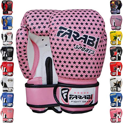 Farabi Boxing Gloves Kids Junior Muay Thai Kick Boxing Training MMA Punching Bag - color: Pink-Star, size: 4OZ