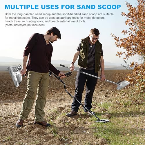 Sand Scoop for Metal Detecting Adjustable Long Handle Sand Shovel Metal Detector Sand Scoop for Adults Stainless Steel Detachable Shovel for Beach, Underwater and Treasure Hunting