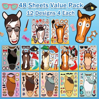 48 Pcs Make A Horse Sticker Sheets Mix and Match for Kids Horse Party Favors Supplies Birthday Gifts Activity Crafts - style: Horses