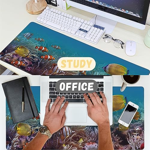 Large Mouse Pad Colourful Underwater World Exotic Fishes Extended Gaming Mouse Pad Non-Slip Desk Mat with Stitched Edge Laptop Computer Keyboard Mousepad for Office Home 35.4" x 15.7" - color: Colourful Underwater World Exotic Fishes