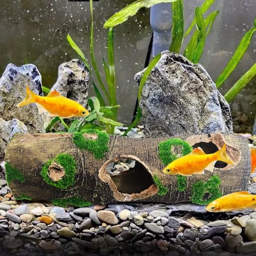 2 PCS Small Tree Trunk Aquarium Fish Tank Ornament, Betta Fish Hideout Caves, Resin Moss Tree Trunk Aquarium Decoration with Holes and Caves