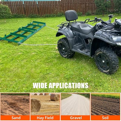 Garvee 48 Inch Heavy Duty Lawn Leveling Rake & Driveway Drag Harrow – Tow-Behind Gravel Grader for ATV, UTV, Tractor, Mower – Durable Steel Landscape & Soil Leveler, Reinforced 4FT Chain, Dirt, Sand