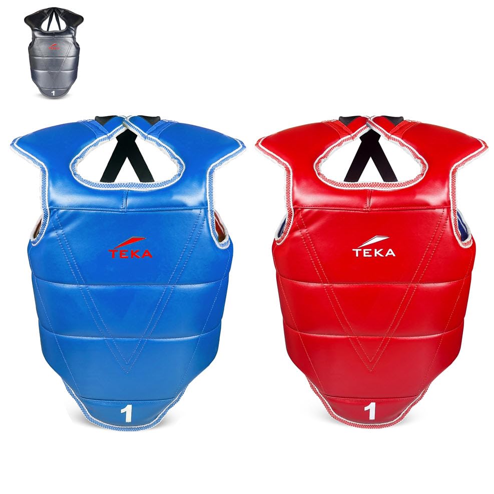 Chest Protector for Kickboxing, Sparring Training Heavy Punching, Boxing Body Protector Adjustable Shield, Martial Arts Upper Belly Protection Pad, Taekwondo - size: X-Large (Red/blue)