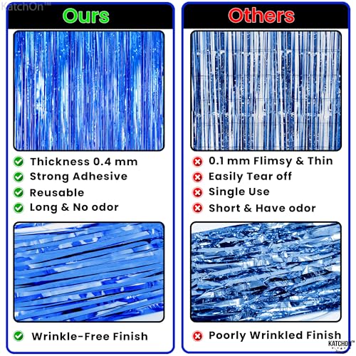 KatchOn Xtralarge Blue Fringe Backdrop - 8x3.2 Feet, Pack of 2 | Blue Streamers, Ocean Decorations | Under The Sea Party Decorations