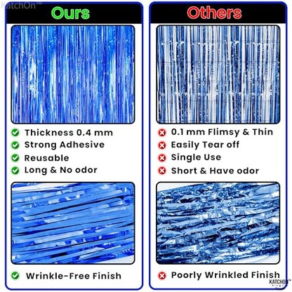 KatchOn Xtralarge Blue Fringe Backdrop - 8x3.2 Feet, Pack of 2 | Blue Streamers, Ocean Decorations | Under The Sea Party Decorations
