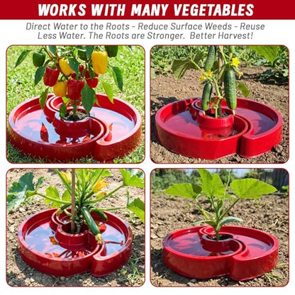5 Sets Tomato Watering Trays, Surrounding Red Tomato Automator Tray, Root Irrigation Trays for Vegetables, Reduce Runoff, Weed Control, Boost Growth for Tomatoes, Peppers & Garden Veggies