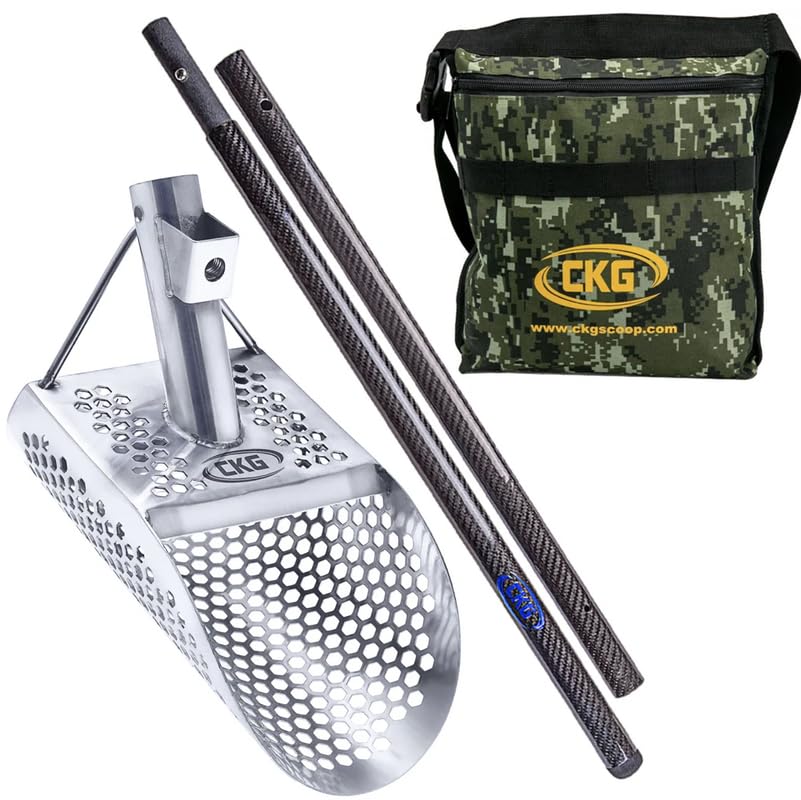 Sand Scoops for Beach Metal Detecting Stainless Steel Beach Metal Detecting Shovel Underwater Treasure Hunting, Metal Detector Accessories(Bag + Scoop + Carbon Fiber Handle), (Hex-7 + Handle) - size: Hex-7 + Handle