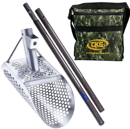 Sand Scoops for Beach Metal Detecting Stainless Steel Beach Metal Detecting Shovel Underwater Treasure Hunting, Metal Detector Accessories(Bag + Scoop + Carbon Fiber Handle), (Hex-7 + Handle) - size: Hex-7 + Handle
