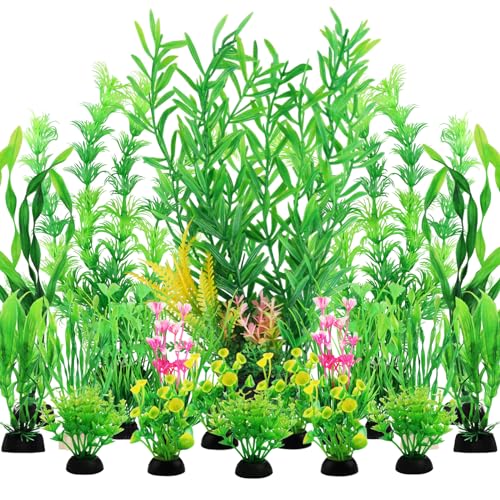 Fish Tank Plants, 20pcs Aquarium Decor Green Plants Artificial Aquarium Decorations Plant, Fish Tank Accessories for Household and Office Aquarium Simulation, Small to Large