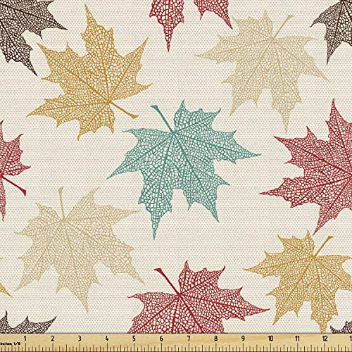 Lunarable Leaf Fabric by The Yard, Pattern Colored Maple Leaves Seasonal Nature Inspired Ecology Art Print, Decorative Fabric for Upholstery and Home Accents, 2 Yards, Burgundy Beige - color: Burgundy Beige, size: Upholstery Fabric 2 yards