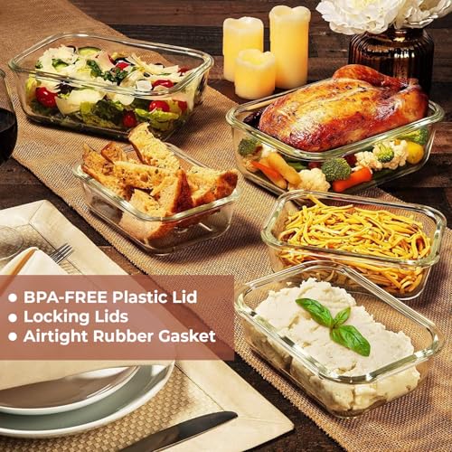 Razab 4 PC 1860ml / 63 Oz / 8 Cups Large Glass Food Storage Containers with Lids - Glass Meal Prep Containers for Roasting & Storing Leftover, Lunch Container with Lids, Microwave & Oven Safe - color: Green