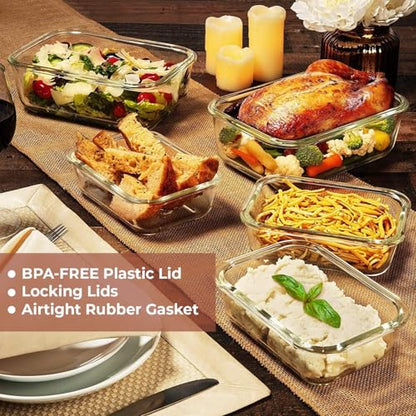 Razab 4 PC 1860ml / 63 Oz / 8 Cups Large Glass Food Storage Containers with Lids - Glass Meal Prep Containers for Roasting & Storing Leftover, Lunch Container with Lids, Microwave & Oven Safe - color: Black