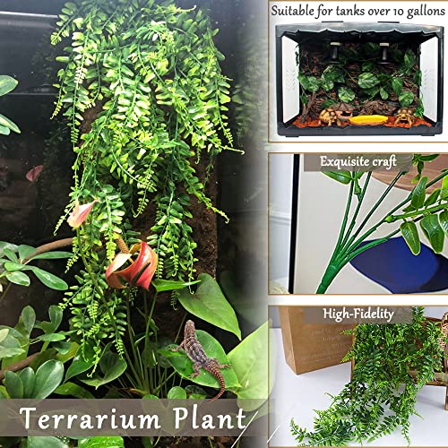 Reptile Plants Bendable Jungle Climbing Vine Terrarium Branch Flexible Plastic Leaves Hanging Pet Habitat Decoration for Bearded Dragon Lizard Gecko Frog Snake Tank Accessories Decor