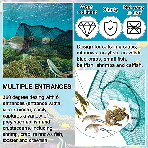 3 Pcs Minnow Trap, Include 2 Fishing Bait Trap 1 Cylindrical Hexagon Crab Crawfish Trap, Lobster Shrimp Collapsible Cast Nets Portable Folded Fishing Accessories,12x21.65 Inches