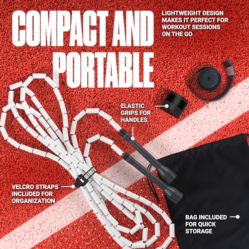 Sportbit Custom-Fit Beaded Jump Rope – Adjustable Length for Kids & Adults, Men & Women – Durable Fitness Rope for Gym & Home - color: White