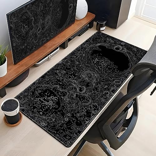 Dimensional Black Topographic Desk Mat Gaming Desk Pad Large Gaming Mouse Pad Desk Accessories Desk Mat Extended Mousepad 31.5 x 15.7 in, with Anti-Slip Stitched Edges Long Computer Keyboard Mouse Mat - color: Black-gray