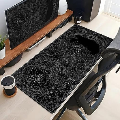 Dimensional Black Topographic Desk Mat Gaming Desk Pad Large Gaming Mouse Pad Desk Accessories Desk Mat Extended Mousepad 31.5 x 15.7 in, with Anti-Slip Stitched Edges Long Computer Keyboard Mouse Mat - color: Black-gray