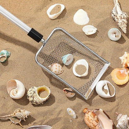 4 Pcs Beach Sand Sifter Set, Adjustable Long Handle Shell Scoop, Shark Tooth Sifter Mesh Shovel for Family Seashell Collecting, Sea Glass Hunting and Beach Treasure Fun - color: Gray, size: 22-42 Inch, style: Square