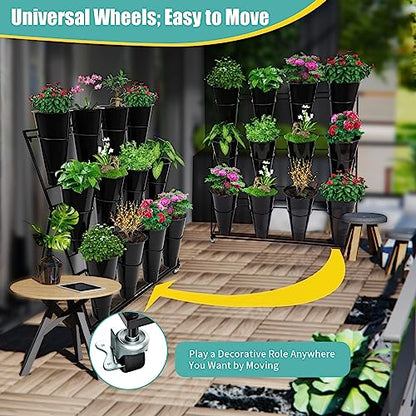 Flower Display Stand with 12 Buckets, 3 Layers Shelf Display Holder for Cut Flowers - style: Round Black