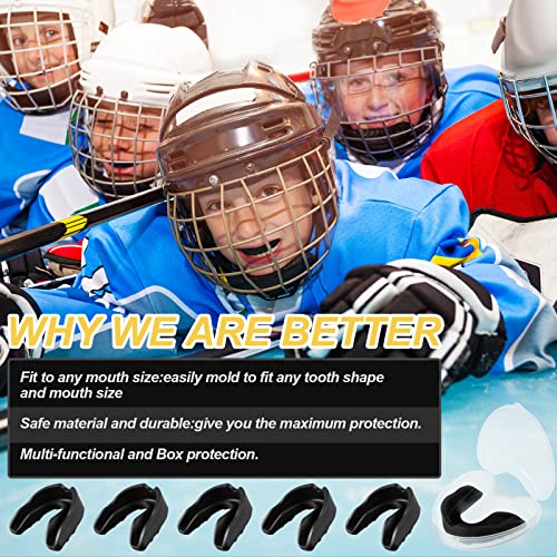 BBTO 6 Pack Kids Youth Mouth Guard for Football Sports, Boys Girls Mouthguard with Case, Soft Mouth Guard for Hockey Boxing Basketball, Ages 4+ - color: Black