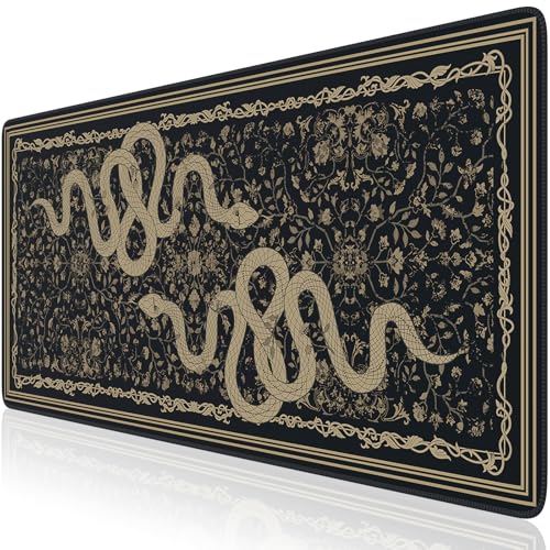 Large Desk Mat, Desk Matt for Desktop, Computer Gaming Mouse Pads, Stitched Edges Soft Mat for Desktop Office Home 35.4 x 15.7 Inches (Black Gold Snake) - color: Black Gold Snake