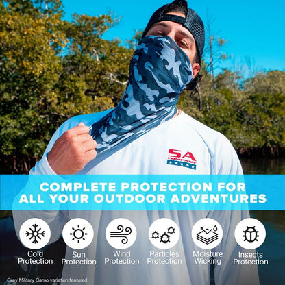 S A Soul of Adventure Single UV Face Shield | UV 30+ Multipurpose Neck Gaiter Balaclava for Adults - color: Blackout American Flag