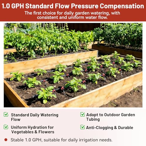 50 PCS 1 GPH Pressure Compensating Drip Irrigation Spot Watering Dripper, Standard Flow Drip Irrigation Emitters Heads for Vegetables Flowers Irrigation Drippers Parts for Outdoor Garden Beds Balcony - size: 1 GPH 50PCS