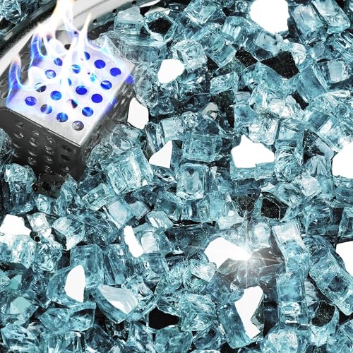 10 lb Reflective Fire Glass, 1/2 Inch, Fit for Fire Pit & Fireplace, Pacific Blue - color: Pacific Blue, size: 10 Pound (1/2")