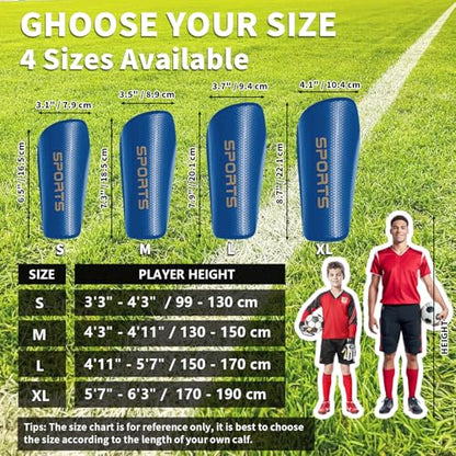 LPONJAR Soccer Shin Guards for Kids Youth Adults - color: Blue, size: Medium ( 4'3" - 4'11" Tall )