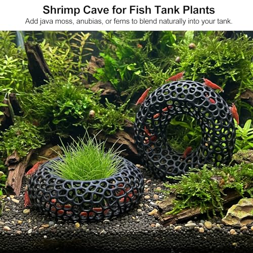 2 Pack Shrimp Cave for Aquarium, Shrimp Hide and Hideout for Cherry Shrimps, Fish Tank Accessories for Breeding & Molting and Hiding & Resting, Realistic Aquarium Caves and Hideouts (Black)
