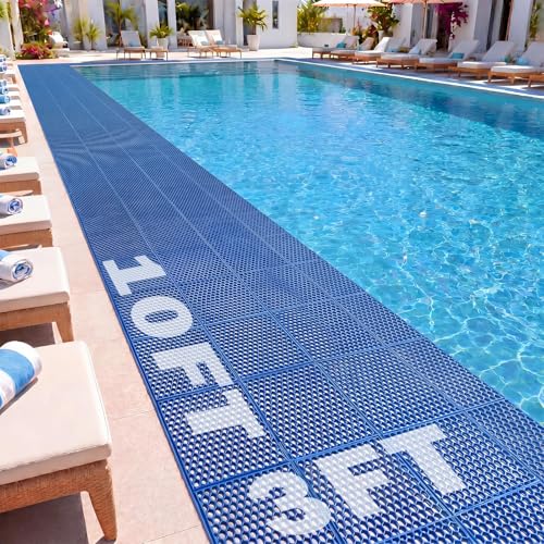 Pool Mat Non Slip Drainage Mats Swimming Pool Floor Deck Mats Rugs PVC Splash Mesh Hollow Doormat Roll for Outdoor Indoor Patio Restaurant Garage Kitchen Bathroom Safety(3 x 10 ft,Blue)
