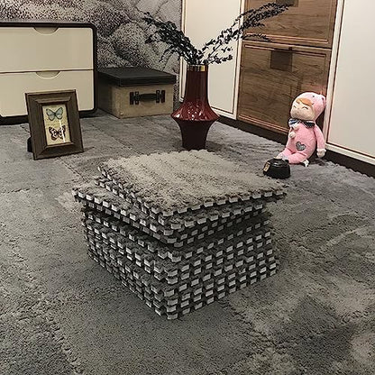 12pcs Plush Puzzle Foam Floor Mat Square Foam Tiles(Grey) - color: Grey