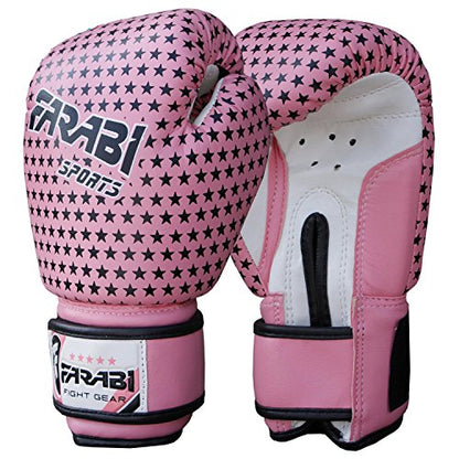 Farabi Boxing Gloves Kids Junior Muay Thai Kick Boxing Training MMA Punching Bag - color: Pink-Star, size: 4OZ