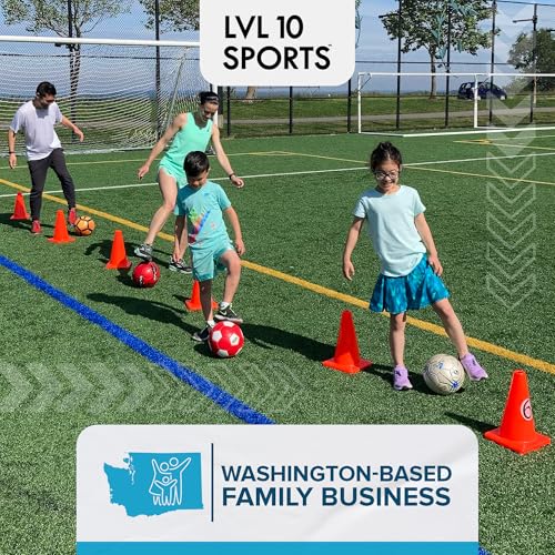 LVL10 Pro Training Cones - 12" Large Soccer Cones for Sports Training - for Basketball, Football, Basketball and Agility Drills - Soccer Field Markers that Won't Crack, Slide or Fly - style: 6 cones