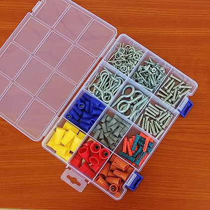 6 Pack Fixed 12 Grids Clear Plastic Storage Divider Box with Lid, Stackable Transparent Compartment Container Organizer Case for Seed Bead, Tiny Button, Small Parts, Art&Craft Supplies