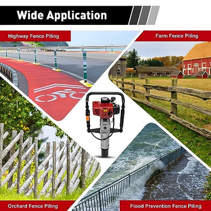 Gas Powered T-Post Driver, 52CC 2-Stroke T Post Pounder Driver Heavy Duty Gasoline,1900W Fence Farm Push Pile Gasoline Engine Kit w/Mixing Oil Bottle for Posts Stakes & Gardening (52CC)