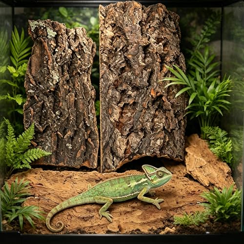 4PCS Reptile Cork Bark, Natural Cork Terrarium Background Reptile Climbing Mat Habitat Decor for Turtles, Lizards, Bearded Dragons, Chameleons