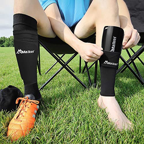 Malker Soccer Shin Guards for Kids Youth Adults Shin Guards Pads with Sleeves, Lightweight and Compact, Protective Soccer Equipment - color: Black, size: Medium