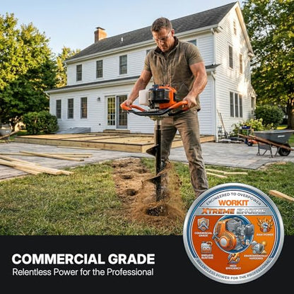 WORKIT 43CC Post Hole Digger, Auger Post Hole Digger Easy Start, 2-Cycle Xtreme Engine, Gas Powered Earth Auger with 8" Auger Drill Bit, 20" Extension Rods, EPA Certification, for Farmland, Garden