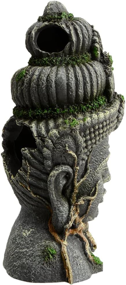 Buddha Head Statue Aquarium Decorations Resin Fish Hideout Betta Cave for Large Fish Tank Ornaments Betta Sleep Rest Hide Play Breed