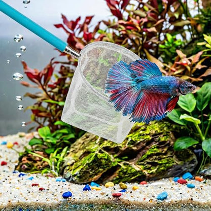 2 Pack Fish Net for Fish Tank, 3 & 4 Inch Stainless Steel Fishes Nets for Aquarium Gentle Nets Soft Fine Mesh Food Wastes Skimmer for Small Ponds and Pools