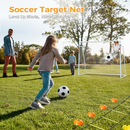 Soccer Goal 12x6,10x6.5, 8x6, 6x4FT Soccer Goals for Backyard Metal Soccer Goals for Kids Youth Adults Large Outdoor 2" Steel Soccer Goal Post Frame with Soccer Net Target Net Agility Ladder - size: 6×4 FT