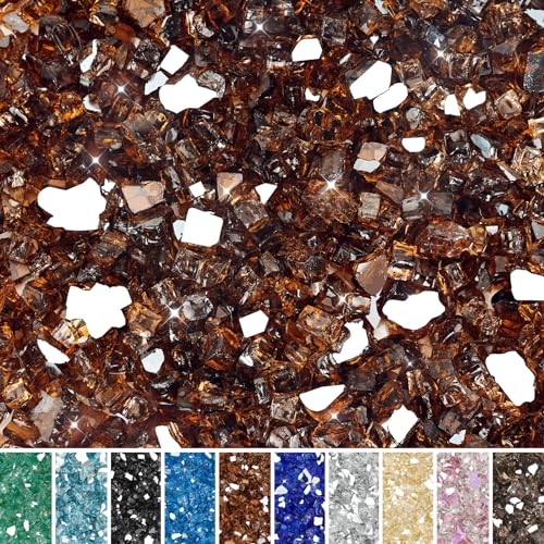 Skyflame High Luster 10-Pound Fire Glass for Fire Pit Fireplace Landscaping, 1/2-Inch Copper Reflective